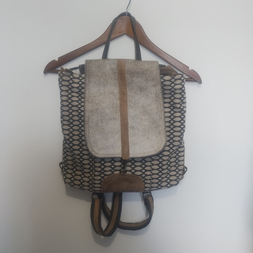 Myra Bag Backpack Cotton Hair on Hide Leather Adjustable Straps Boho Western
